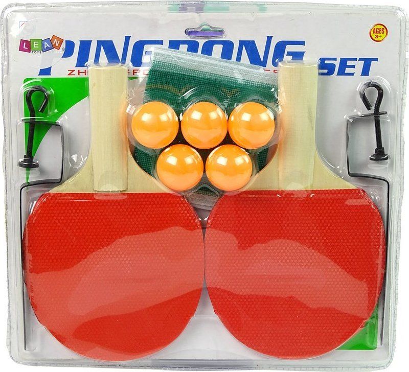 Set ping pong LeanToys, 2 paleta, rrjetë, 5 topa