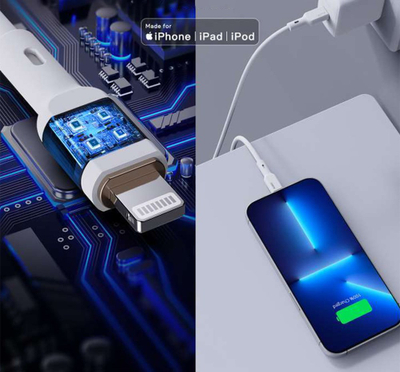Kabllo Aukey, Lightning / USB C, 1.8 m, e bardhë, e zezë