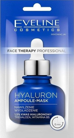 Maskë fytyre Eveline Face Therapy Professional Hyaluron, ampulë 8 ml, hidratim i fortë