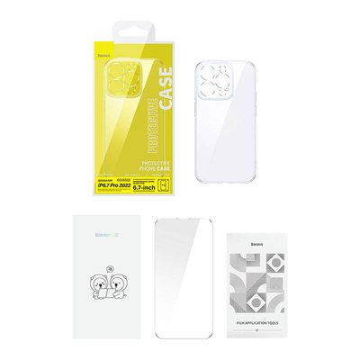 Set mbrojtës Baseus SuperCeramic për iPhone 14 Plus, kllëf transparent, xham i temperuar, transparent