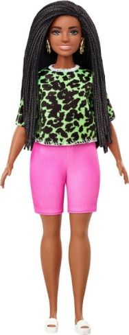 Kukull Barbie Fashionistas me gërsheta brune, bluzë neon jeshile, pantallona rozë