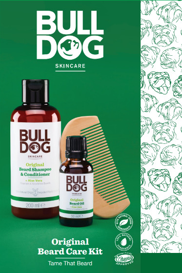 Set Bulldog Original Beard Care Kit, shampo dhe balsam për mjekër, 200 ml + vaj për mjekër, 30 ml + krehër