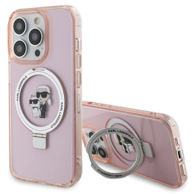 Mbulesë telefoni Karl Lagerfeld Ring Stand MagSafe për iPhone 15 Pro 6.1", me unazë për me e mbajt në këmbë, rozë