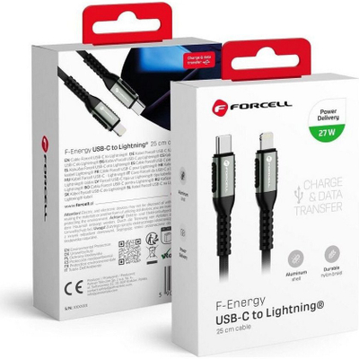 Kabllo USB Forcell F-ENERGY C259, Type C në Lightning, PD 27W, 0.25m, e zezë