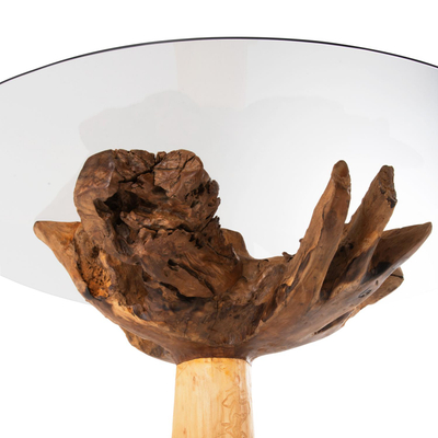 Tavolinë Roots rrënjë teak-xham 150×150×80 cm (HM9395)