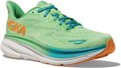 Патики за трчање HOKA Clifton 9 за мажи, за на пат, со висок амортизер, зелени Zest Lime Glow