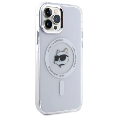 Kapak telefoni Karl Lagerfeld IML Metal Choupette Head, MagSafe, për iPhone 12 12 Pro, i bardhë
