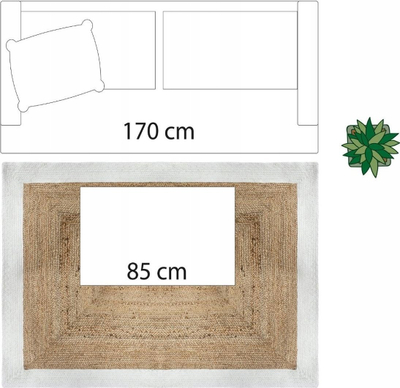 Tapet jute Emako, katror 120 x 170 cm, me kornizë të bardhë