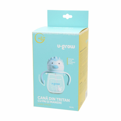 Gotë me pipë U-grow Tritan, 330 ml, me doreza, transparente