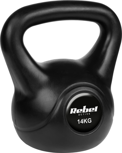 Kettlebell Rebel Active 14 kg, i veshur me PVC, me dorezë të rehathme, gri