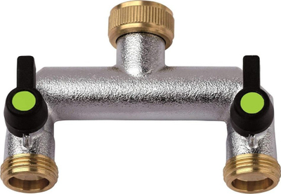 Rubinet kopshti dygrykësh prej mesi, hyrje 3/4", dalje 3/4", metalik