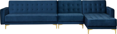 Kënd divan kadife ABERDEEN, modular, shtrat dopio, blu navy