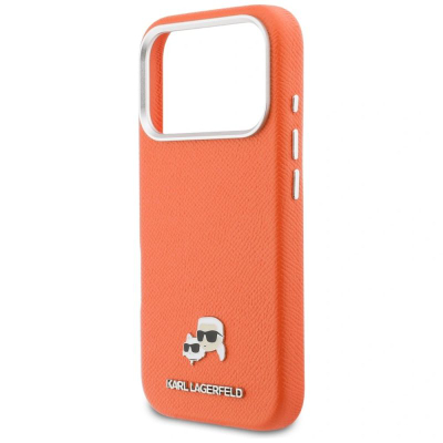 Kapotë telefoni Karl Lagerfeld Karl &amp; Choupette Saffiano MagSafe, për iPhone 17 Pro, portokalli