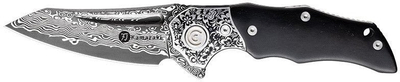 Thikë palosëse Kamazaki KZI23006, çelik Damascus VG10, teh 8cm, dorezë dru abanoz