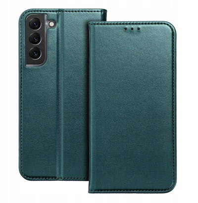Mbulesë libri Magneto Smart për Samsung Galaxy S25 FE, me mbajtëse, me xhep për karta, e gjelbër e errët