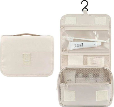 Çantë tualeti udhëtimi Travel Toiletry Bag Organizer, me ndarje, me grep varës, bezhë