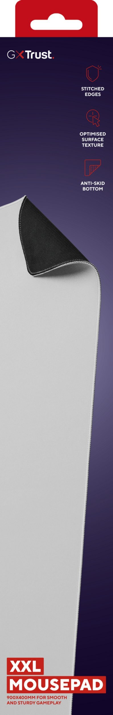 Mousepad gaming Trust GXT 759, XXL 900x400mm, korniza të qepura, i bardhë