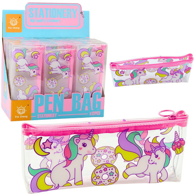 Penar shkollor Lean, transparent, dizajn donut dhe unicorn, shumëngjyrësh, 20 x 8.5 x 4cm