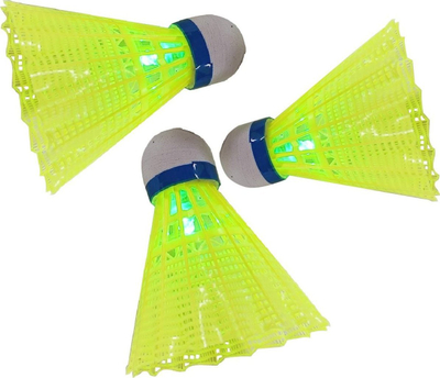 Shuttlecock badminton me LED Enero Universal, set 3 copë, najlon, neon e verdhë