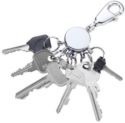 Mbajtëse çelsash Troika Patent KYR60/CH, 6 unaza, me karabiner, argjend metalik