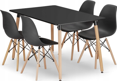 Set tavolinë ngrënieje ADRIA, drejtkëndëshe 120x80 cm, me 4 karrige OSAKA, e zezë