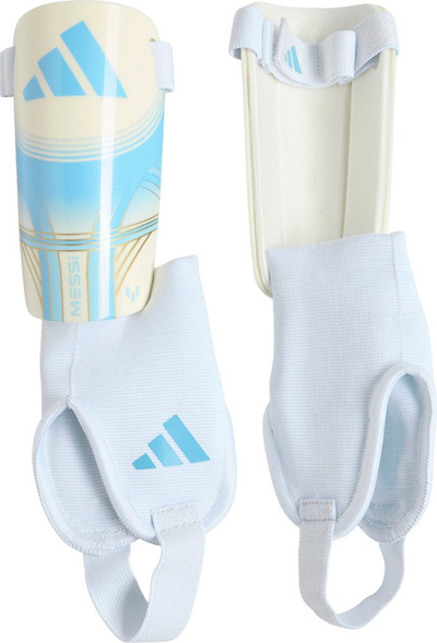 Mbrojtëse këmbësh për futboll për fëmijë adidas Messi Match, L, të bardha dhe blu