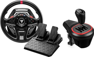 Set timoni lojrash Thrustmaster TMX, pedale dopjo, marsh me dorë, i zi