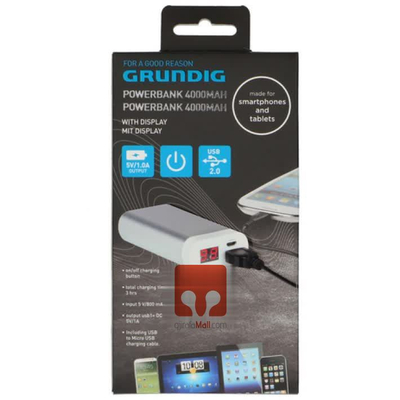 Powerbank Grundig, 4000mAh, i hirtë/argjendtë