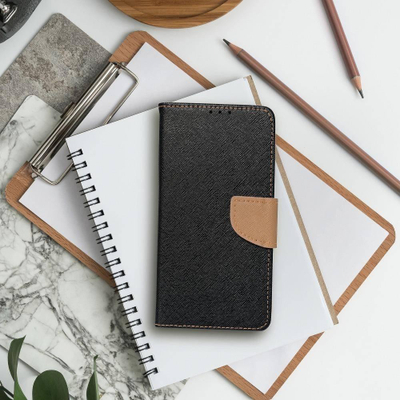 Kapak libri Fancy për Xiaomi Redmi 10, me xhepa kartash, me magnet, i zi me bezhë