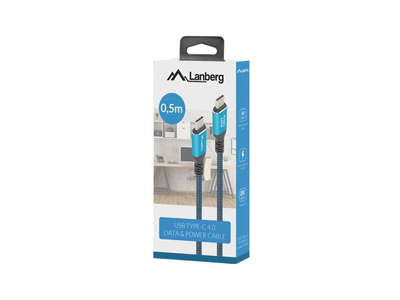Кабел USB Lanberg CA-CMCM-44CU-0005-BK, USB 4.0, 0.5m, 240W, 8K 60Hz, црн