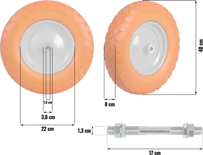 Rrotë karroce Humberg Tubeless 4.00-8, shkumë PU, portokalli me të bardhë