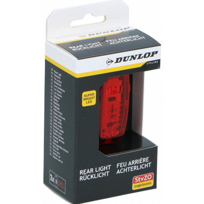 Dritë e pasme biçiklete Dunlop LED, që s’e kap uji IPX4, e certifikuar StVZO CE, e kuqe