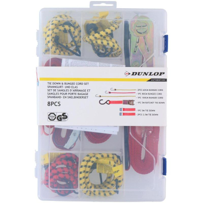 Set rripa dhe litarë elastikë Dunlop, 8 copë, me ratchet, shumëngjyrësh