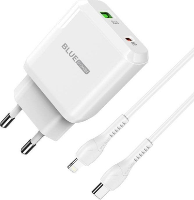 Karikues rrjeti BluePower BLN5, 20W PD QC3.0, kabllo Type C në Lightning, i bardhë