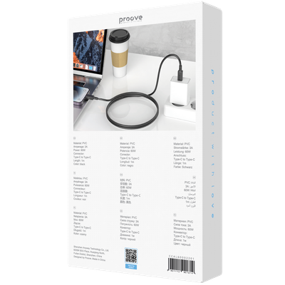 Kabllo karikimi Proove AMP Lite Type-C në Type-C, 60W, 1m