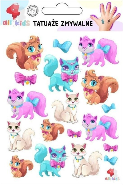 Tatuazhe të larshme për fëmijë All4Kids Happy Kittens, motive mace, multingjyrëshe