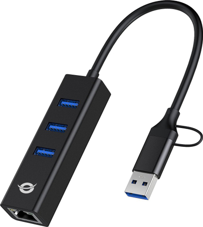 Adapter rrjeti Conceptronic DONN07BA, USB 3.0 në Gigabit Ethernet, 3 porta USB, i zi