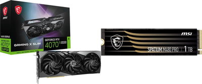 Paketë kartë grafike MSI GeForce RTX 4070 Ti SUPER GAMING X SLIM, 16GB GDDR6X me SSD MSI Spatium M480 Pro 1TB, NVMe PCIe 4.0, i zi