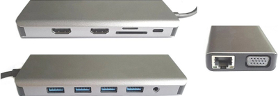 Docking station RoGer MST Dock Station 12in1 Lite, USB-C, 2x HDMI 4K, gri metalik