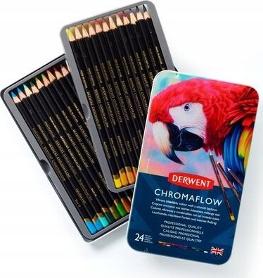 Set lapsash me ngjyra Derwent Chromaflow, 24 copë, kuti metalike