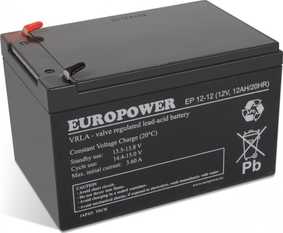 Bateri UPS Europower EP 12-12, 12V, 12Ah, e zezë