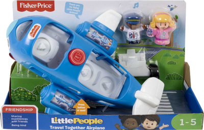Aeroplan lodër Fisher Price Little People Travel Together, me drita edhe me tinguj, me 2 figura, blu