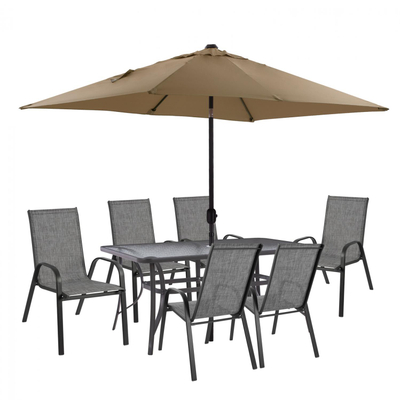 Set Tavolinë me 6 karrige & çadër HM11473, gri