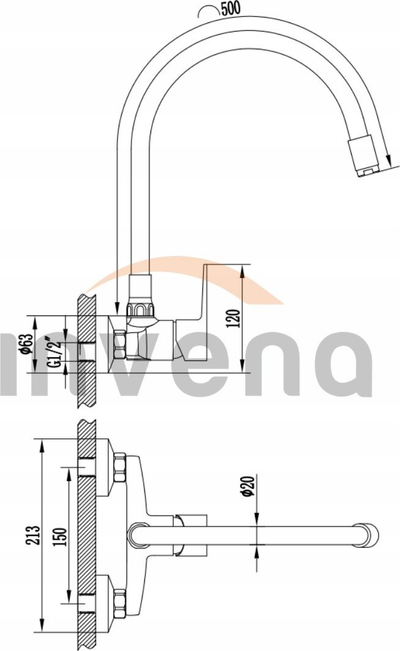 Rubinet kuzhine për mur Verso, gryke e lëvizshme, bezhë