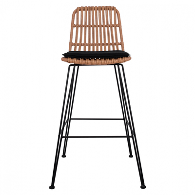 Stol bar Allegra HM5452, kornizë metalike, wicker, bezhë