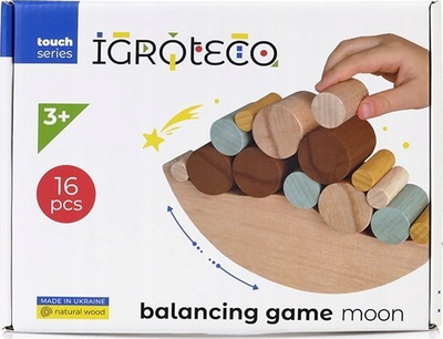 Lojë balancimi TEDDIES Moon, dru natyral, 16 copa, me ngjyra