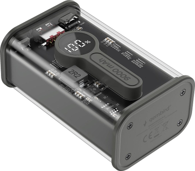 Powerbank Gembird Transparent, 9000mAh, 2x USB, i zi