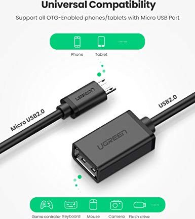 Adapter USB Ugreen 10396, microUSB në USB, OTG, i zi