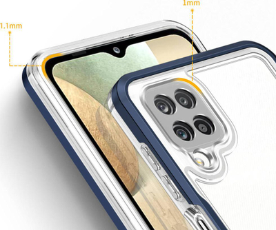 Kapak telefoni Hurtel Clear 3n1 për Samsung Galaxy A22 4G, xhel TPU, transparent me kornizë blu