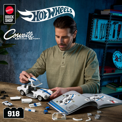 Set për ndërtim Mattel Hot Wheels Corvette Grand Sport, shkallë 1:16, për koleksion, shumëngjyrësh